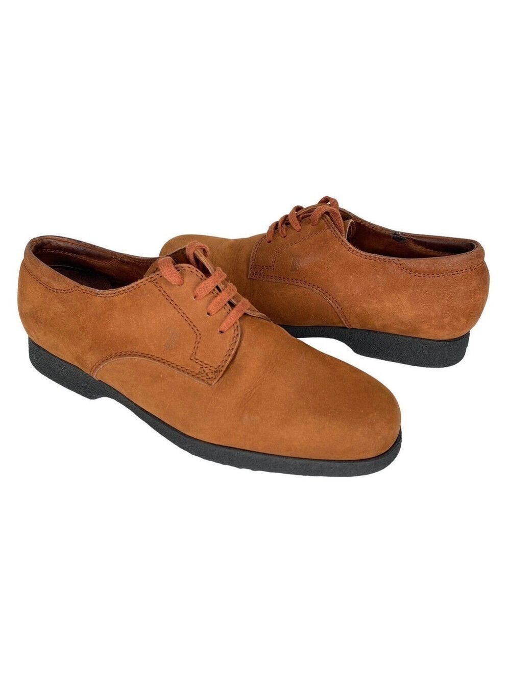 Tod’s Derby Loafers Womens Sz 39.5/9M Cognac Suede Leather Lace Up Menswear